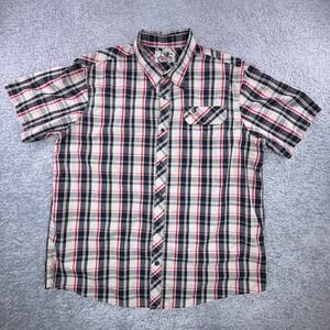 Mossy Oak Mens XL Short Sleeve Plaid‎ Button Down Shirt Red Black Tan Pocket